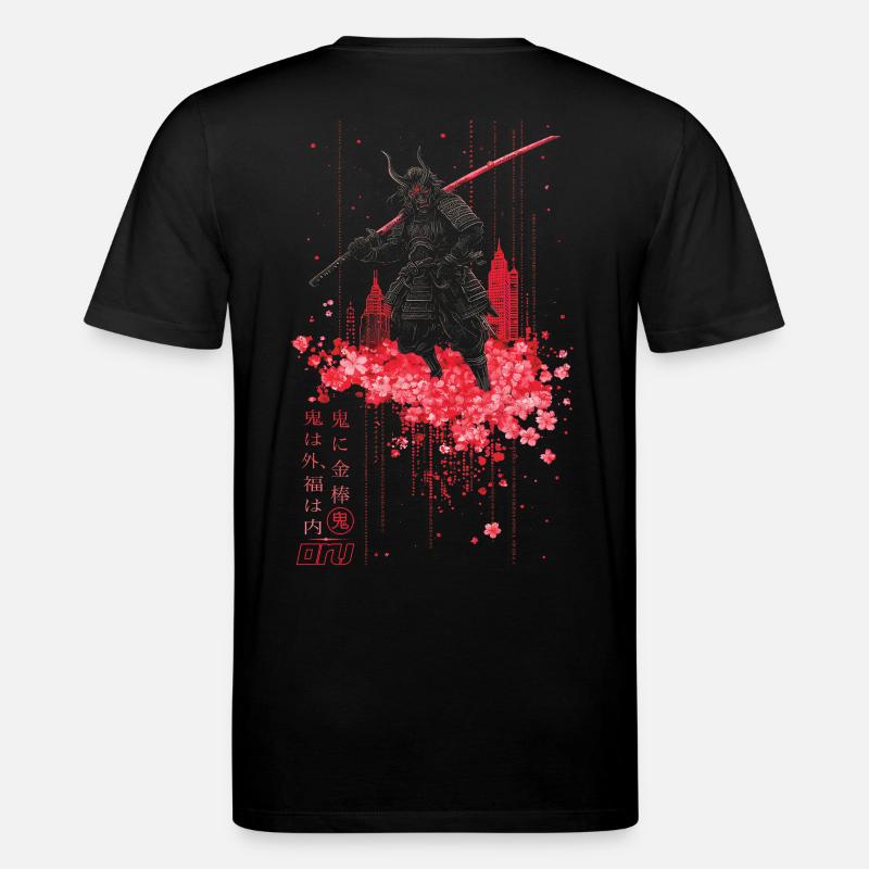 Oni - samurai mit Sakura Kirschblüten - Stanley/Stella Unisex Bio-T-Shirt CREATOR - Schwarz