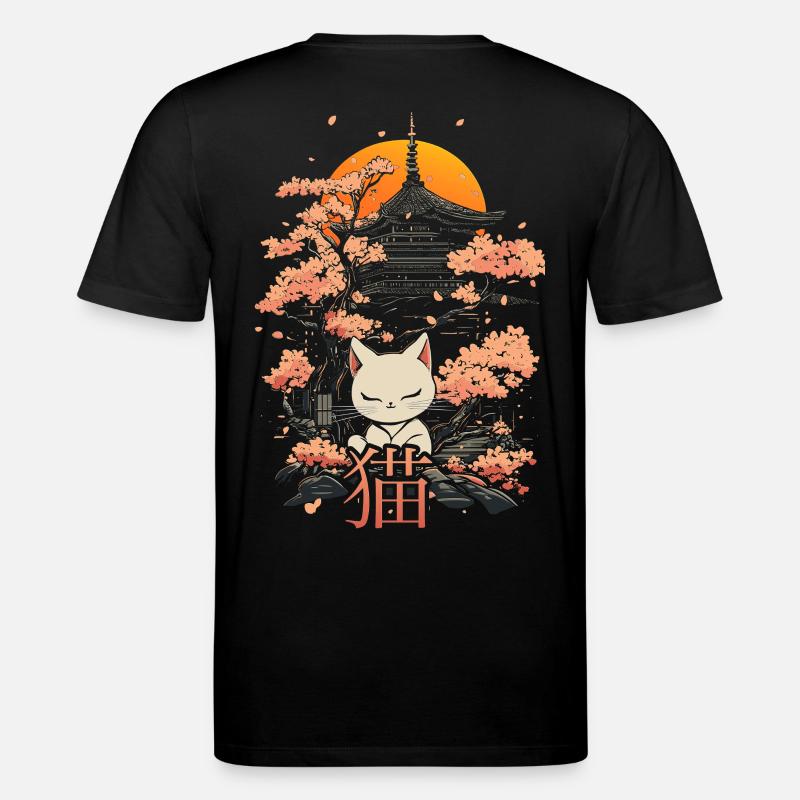 Neko - Chat japonais et sakura - T-shirt bio CREATOR Stanley/Stella Unisexe - noir