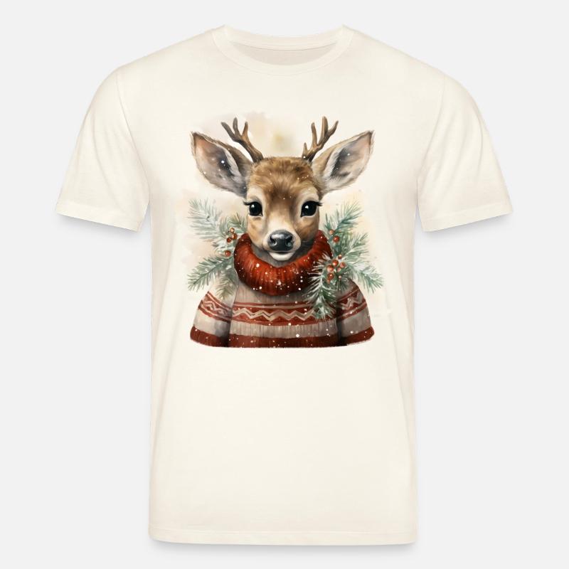 Hirsch im Winterpullover - Stanley/Stella Unisex Bio-T-Shirt CREATOR  - Naturweiß 