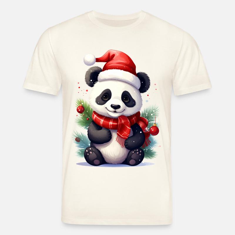 Mignon panda de Noël avec écharpe - T-shirt bio CREATOR Stanley/Stella Unisexe - blanc nature
