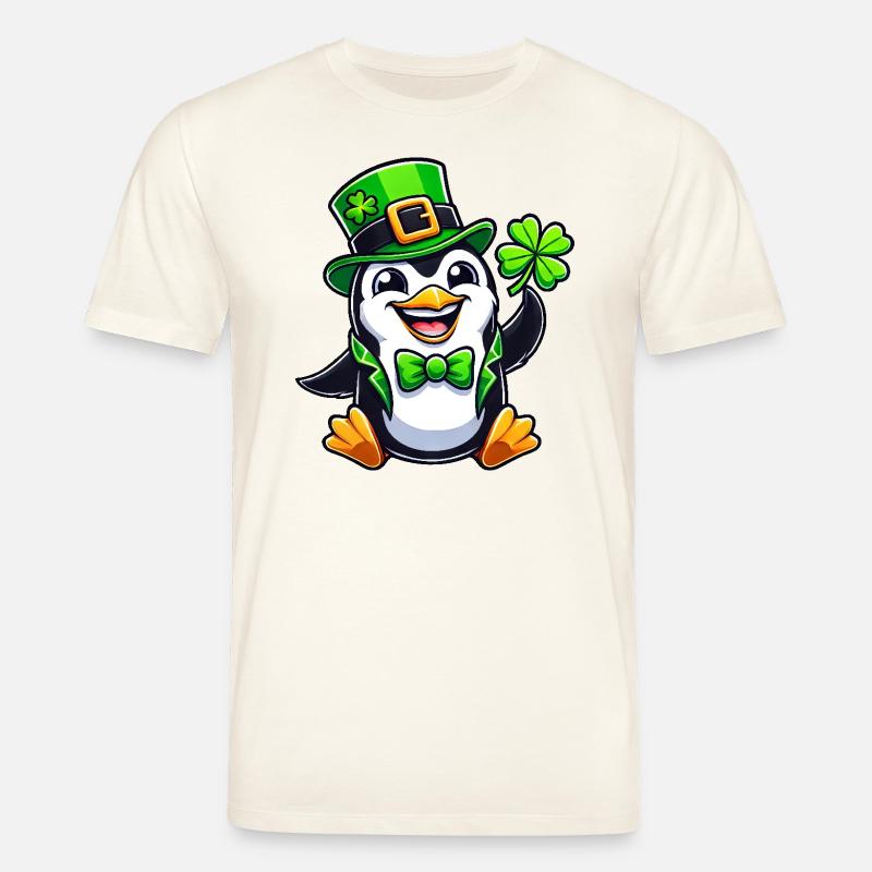 St. Patrick's Pinguin mit Glücksklee - Stanley/Stella Unisex Bio-T-Shirt CREATOR  - Naturweiß 
