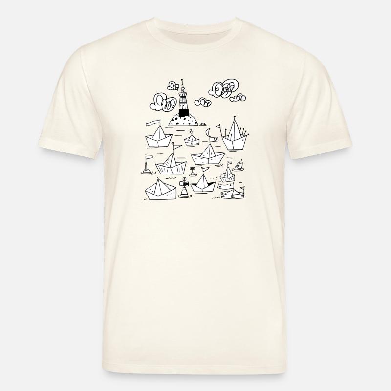 Papierschiffchen mit Leuchtturm - Stanley/Stella Unisex Bio-T-Shirt CREATOR  - Naturweiß 