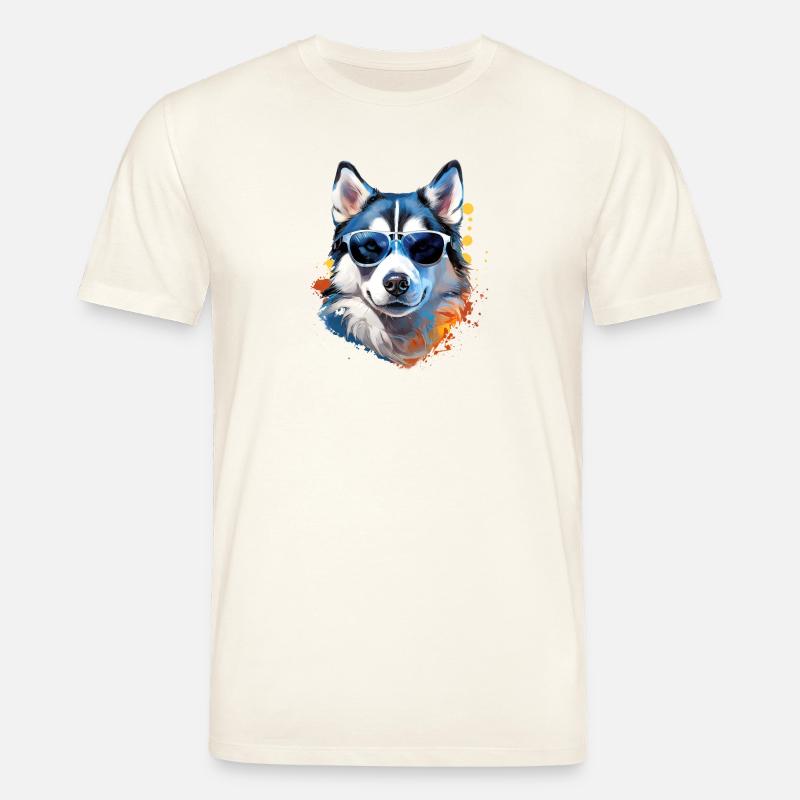 Husky mit Sonnenbrille - Stanley/Stella Unisex Bio-T-Shirt CREATOR - Naturweiß