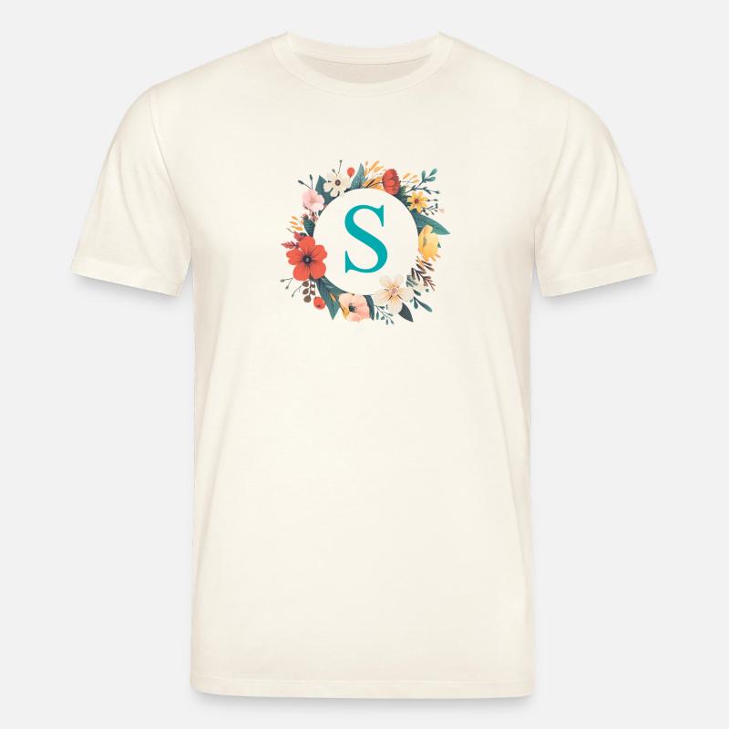 S Monogramm, Blumen-Kranz, personalisierbar - Stanley/Stella Unisex Bio-T-Shirt CREATOR - Naturweiß
