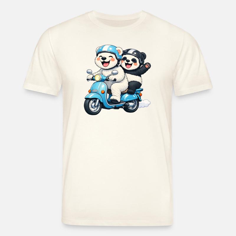 Eisbär und Pandabär auf einem Roller - Stanley/Stella Unisex Bio-T-Shirt CREATOR - Naturweiß
