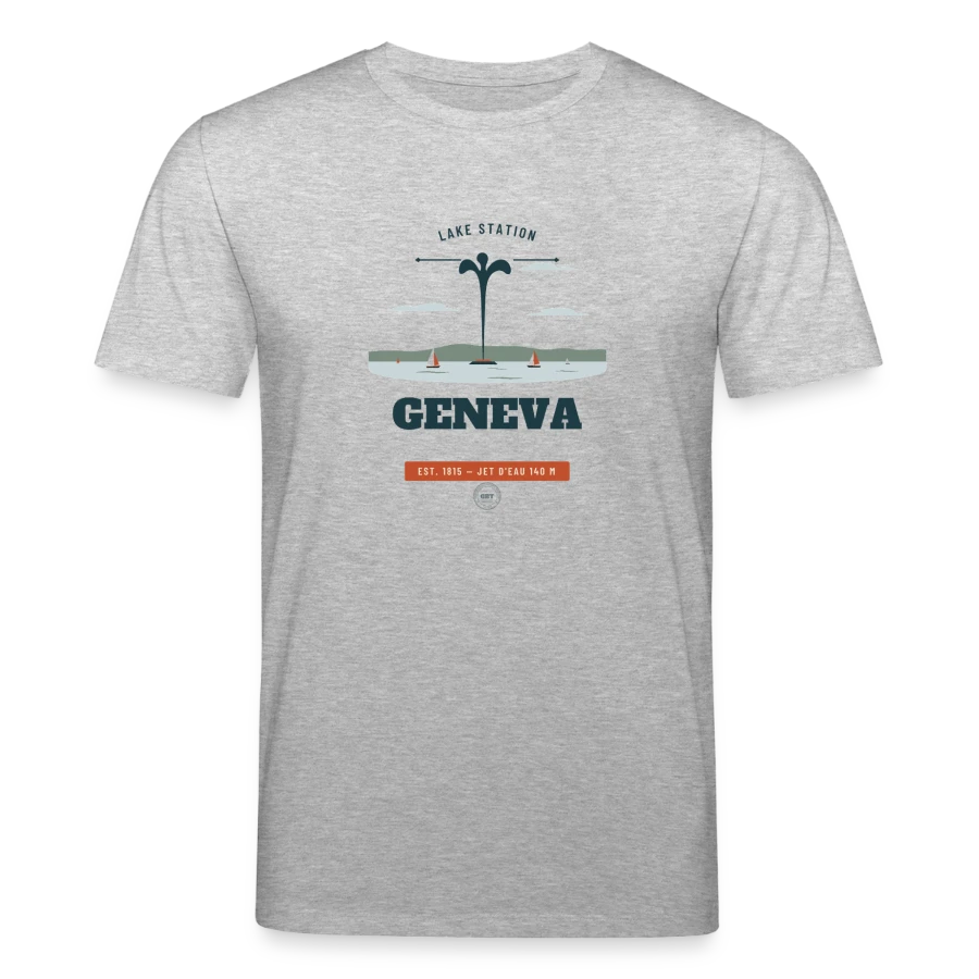 Geneva badge on a stanley/stella creator unisex organic t-shirt, heather grey