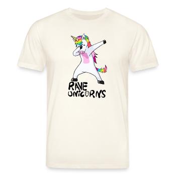 Logo Rave Unicorns Black Text - Stanley/Stella Unisex Bio-T-Shirt CREATOR  - Naturweiß  - Vorne - Alina (178cm) & Michal (187cm)