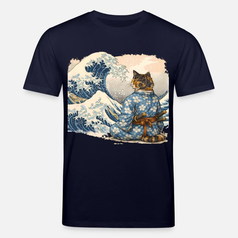 Samurai Cat Wave japanischer Ukiyo-e-Stil - Stanley/Stella Unisex Bio-T-Shirt CREATOR  - Navy
