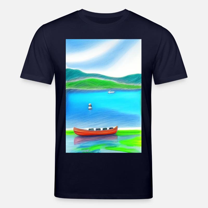 Landschaft mit See, Boot und Berge - Stanley/Stella Unisex Bio-T-Shirt CREATOR  - Navy