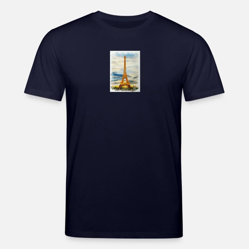 Aquarell Eiffelturm Skyline Kunst - Stanley/Stella Unisex Bio-T-Shirt CREATOR  - Navy