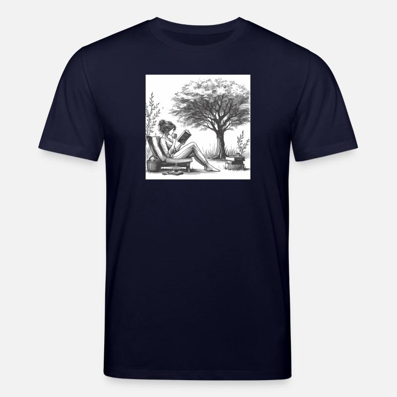 Donna che beve caffè e legge un libro - Maglietta ecologica unisex CREATOR di Stanley/Stella - navy