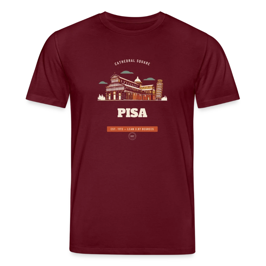 Pisa badge on a stanley/stella creator unisex organic t-shirt, burgundy, front