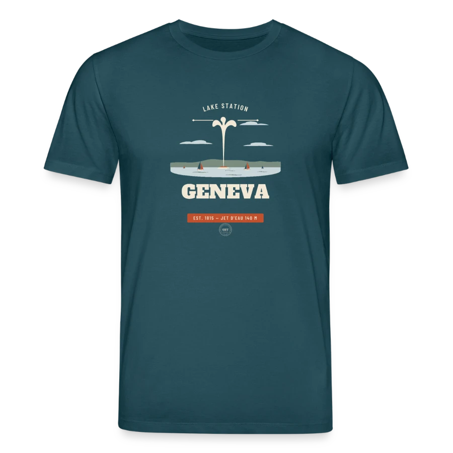 Geneva badge on a stanley/stella creator unisex organic t-shirt, stargazer