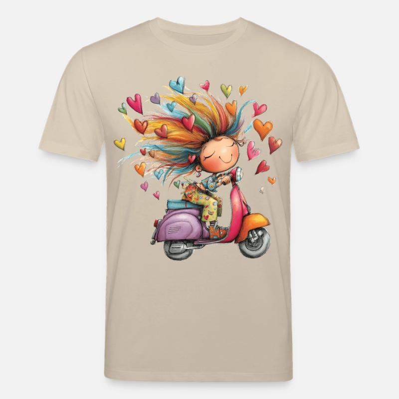 Rollerliebe - Mädchen auf Roller – bunter Sommer - Stanley/Stella Unisex Bio-T-Shirt CREATOR - Beige