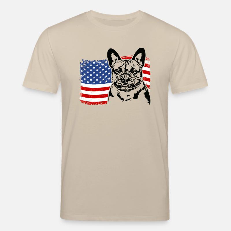 Bouledogue français Drapeau américain Wilsigns - T-shirt bio CREATOR Stanley/Stella Unisexe - beige