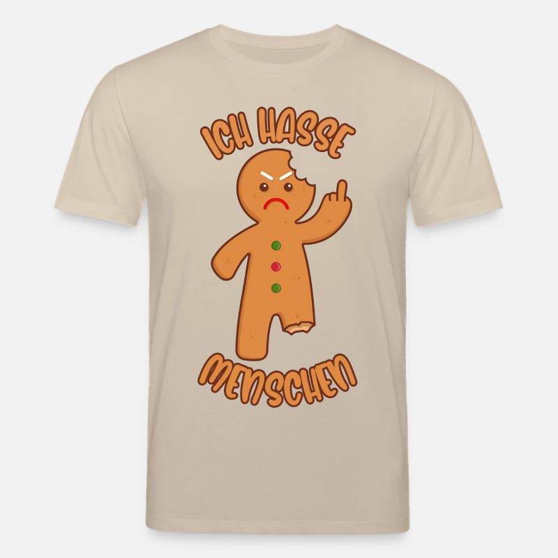 Lebkuchenmann Mittelfinger Ich hasse Menschen - Stanley/Stella Unisex Bio-T-Shirt CREATOR  - Beige
