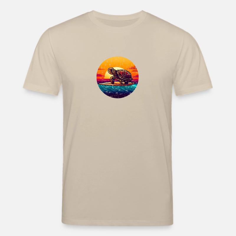 Turtle on surfboard Sunset - Stanley/Stella CREATOR Unisex Organic T-Shirt - beige