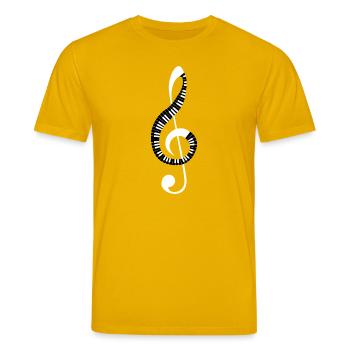 Treble-Spirale aus Klaviertasten - Stanley/Stella Unisex Bio-T-Shirt CREATOR  - Spektralgelb - Vorne - Alina (178cm) & Michal (187cm)