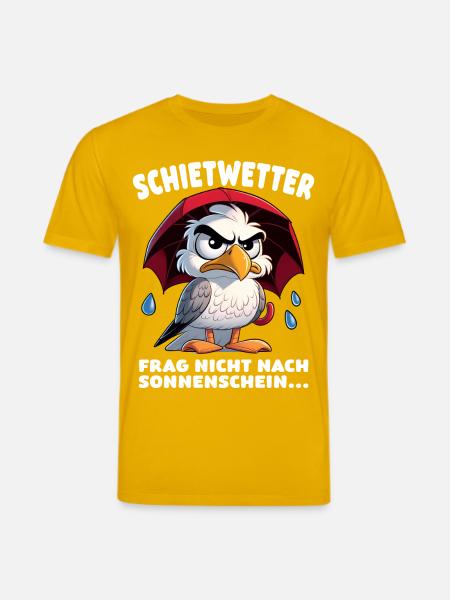Schietwetter Spruch Lustige Möwe mit Regenschirm - Stanley/Stella Unisex Bio-T-Shirt CREATOR  - Spektralgelb