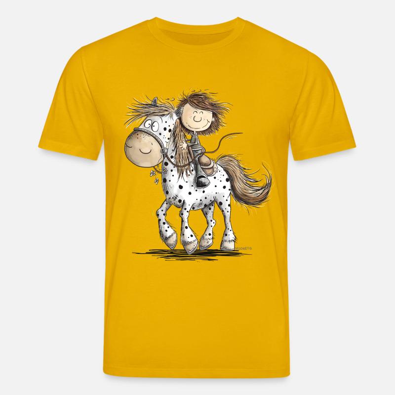 Drolliges Pferd mit Reiter Cartoon Pferdchen - Stanley/Stella Unisex Bio-T-Shirt CREATOR  - Spektralgelb