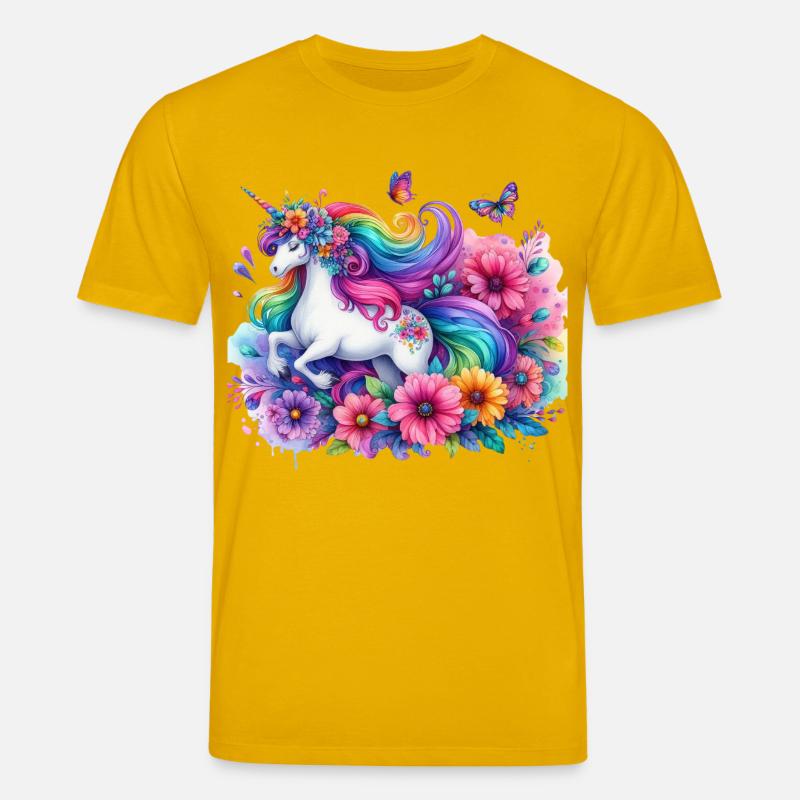 Regenbogen Blumen Einhorn - Stanley/Stella Unisex Bio-T-Shirt CREATOR  - Spektralgelb