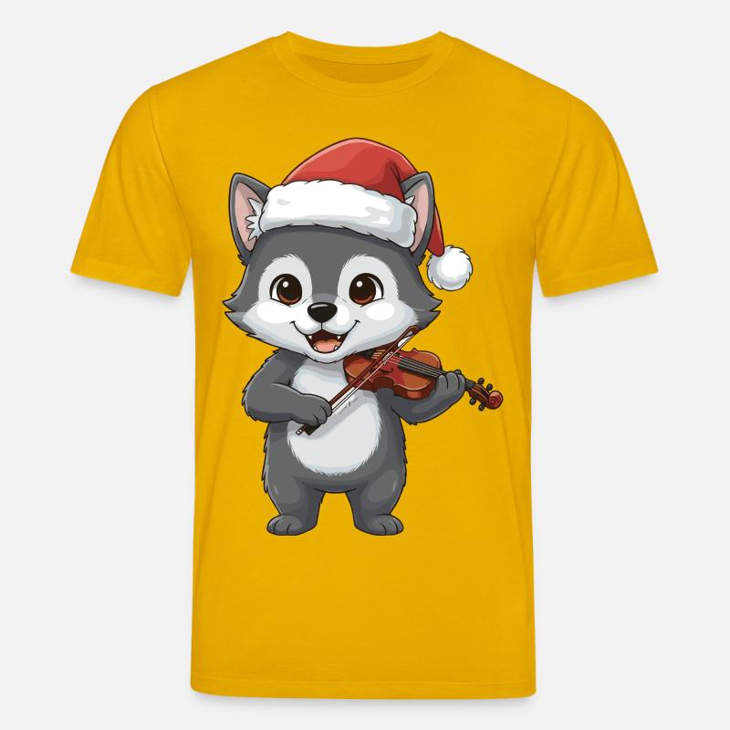 Weihnachtswolf-Tier spielt Geigenkunst - Stanley/Stella Unisex Bio-T-Shirt CREATOR - Spektralgelb
