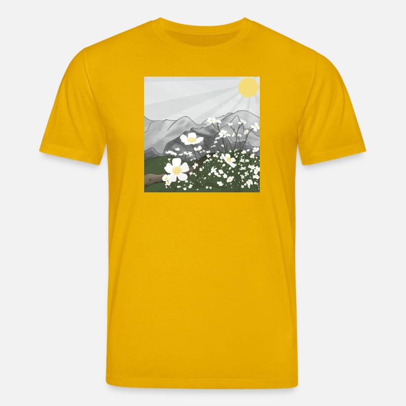 Prairie de fleurs blanches devant le panorama de montagne au printemps - T-shirt bio CREATOR Stanley/Stella Unisexe - jaune spectre