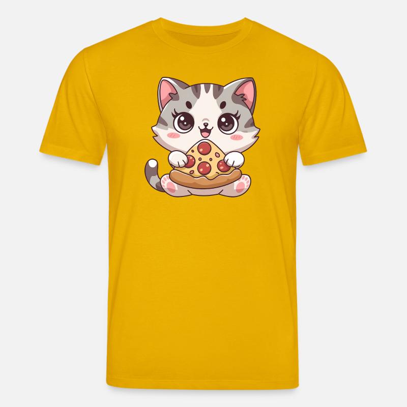 Chat mignon mangeant une pizza - T-shirt bio CREATOR Stanley/Stella Unisexe - jaune spectre