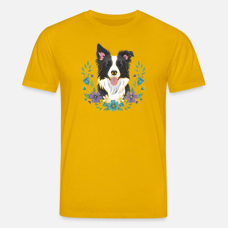 Border Collie Blumenfeier - Stanley/Stella Unisex Bio-T-Shirt CREATOR  - Spektralgelb