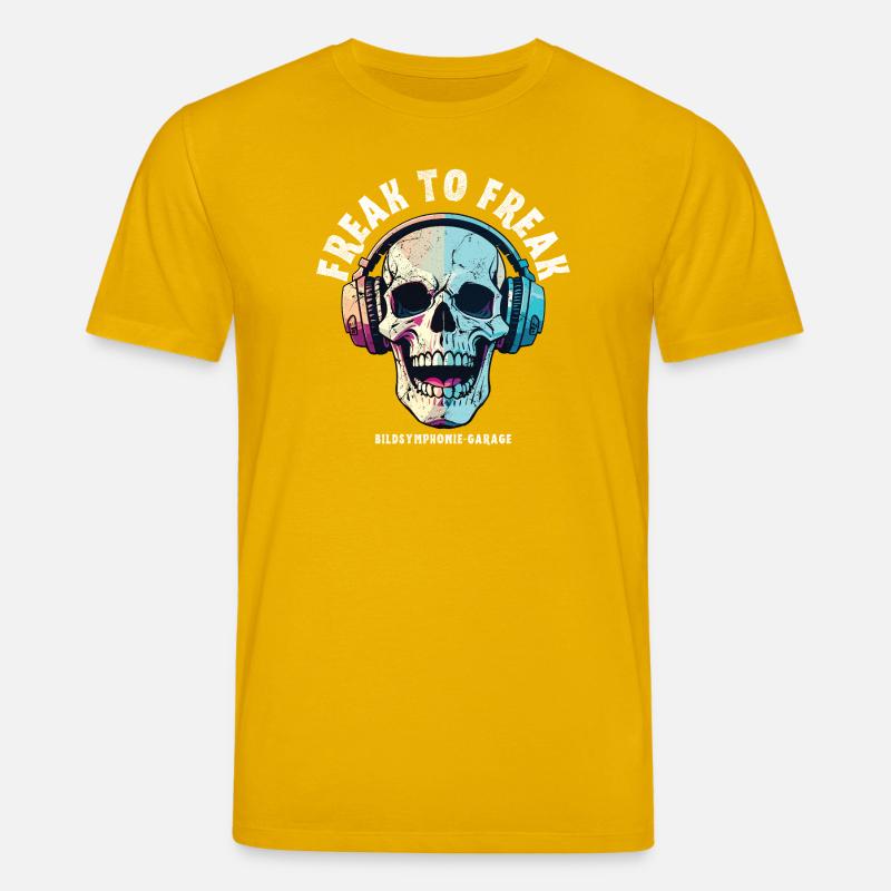 Skull mit Neon Kopfhörer-Design - Stanley/Stella Unisex Bio-T-Shirt CREATOR  - Spektralgelb