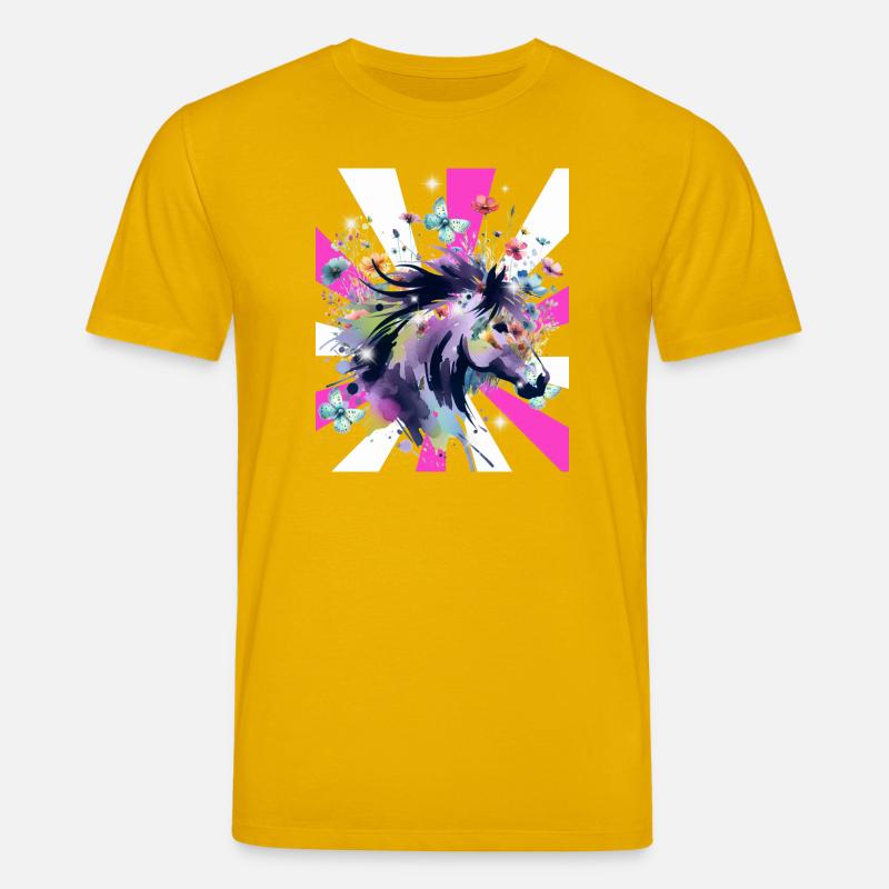 Retro Pferd Pferde Mädchen 60er Blumen - Stanley/Stella Unisex Bio-T-Shirt CREATOR  - Spektralgelb