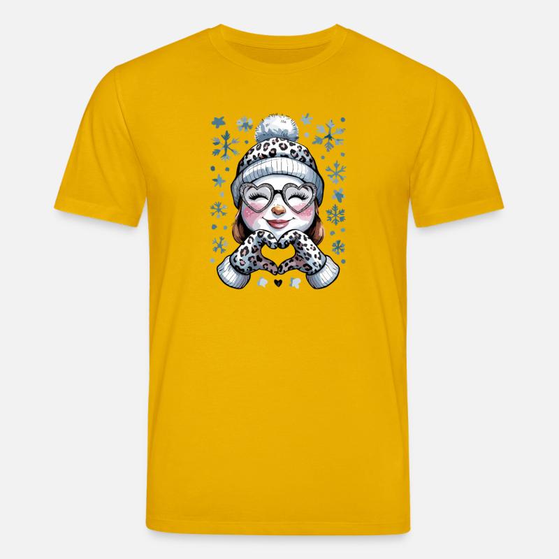  Winter Schneemann Mädchen mit Leopardenmuster - Stanley/Stella Unisex Bio-T-Shirt CREATOR  - Spektralgelb