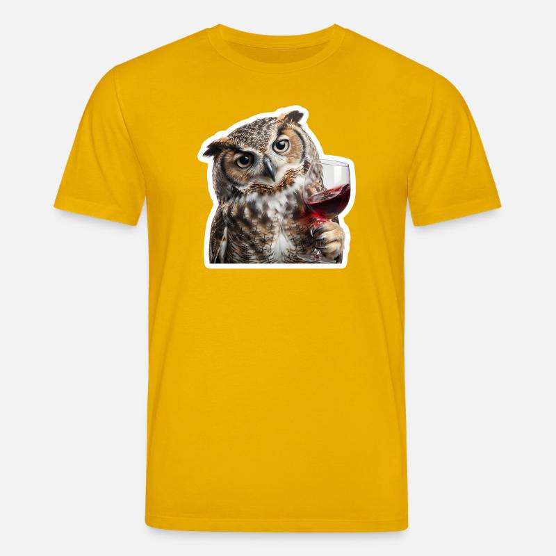 Weise Eule beim gemuetlichen Weinabend - Stanley/Stella Unisex Bio-T-Shirt CREATOR  - Spektralgelb