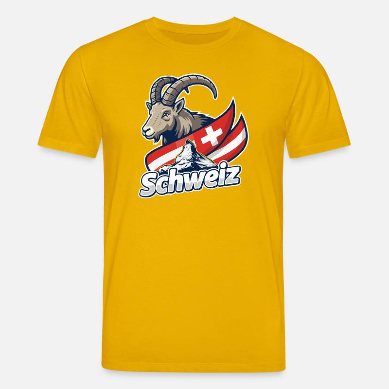 Alpensteinbock mit Schweizer Flagge - Stanley/Stella Unisex Bio-T-Shirt CREATOR - Spektralgelb