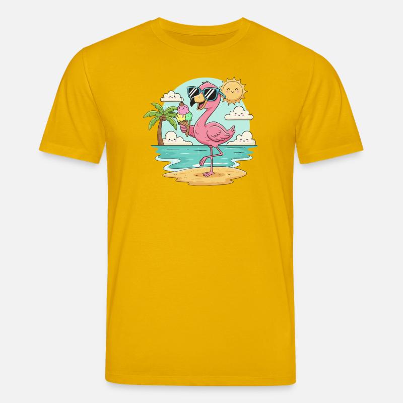Flamingo am Strand mit Eis & Sonne - Stanley/Stella Unisex Bio-T-Shirt CREATOR  - Spektralgelb