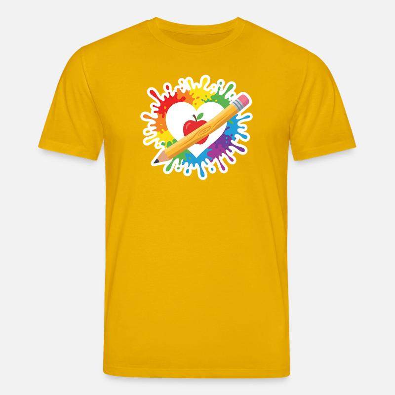 Lehrer Herz Regenbogen Apfel Buntstift Schule - Stanley/Stella Unisex Bio-T-Shirt CREATOR  - Spektralgelb