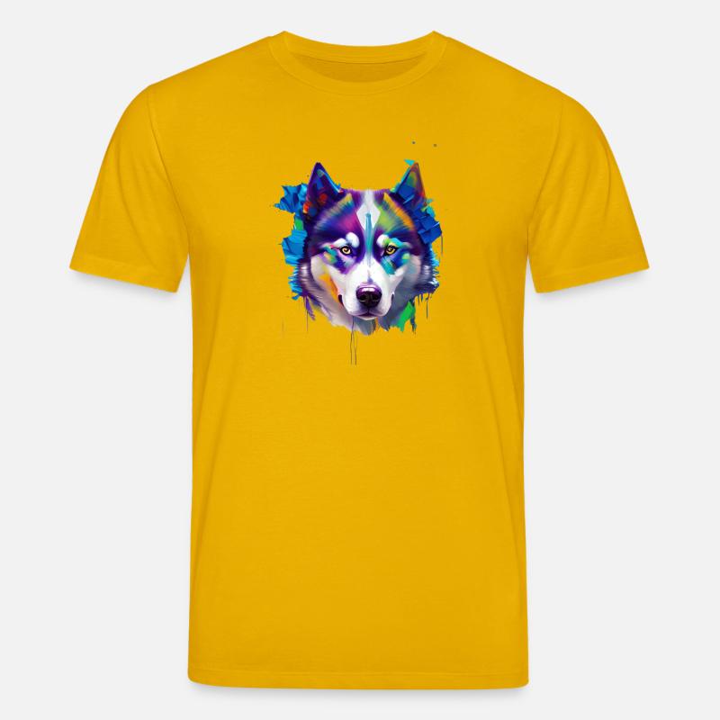 Sibirisches Husky-Hundeporträt Lebendiges Ölgemälde - Stanley/Stella Unisex Bio-T-Shirt CREATOR  - Spektralgelb