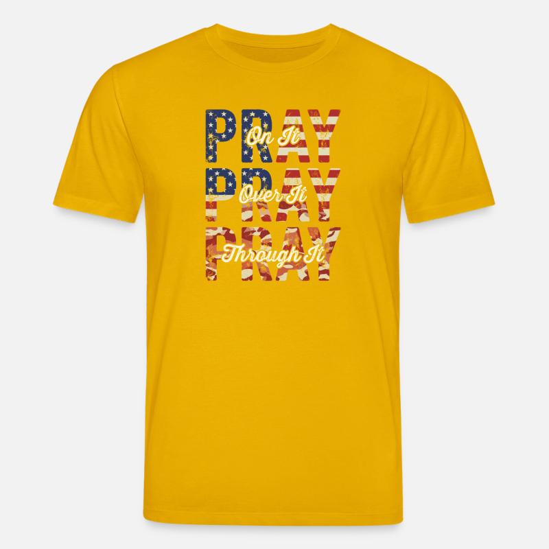 Pray On It Over It Through It – Flag Pattern - Stanley/Stella CREATOR Unisex Organic T-Shirt - spectra yellow