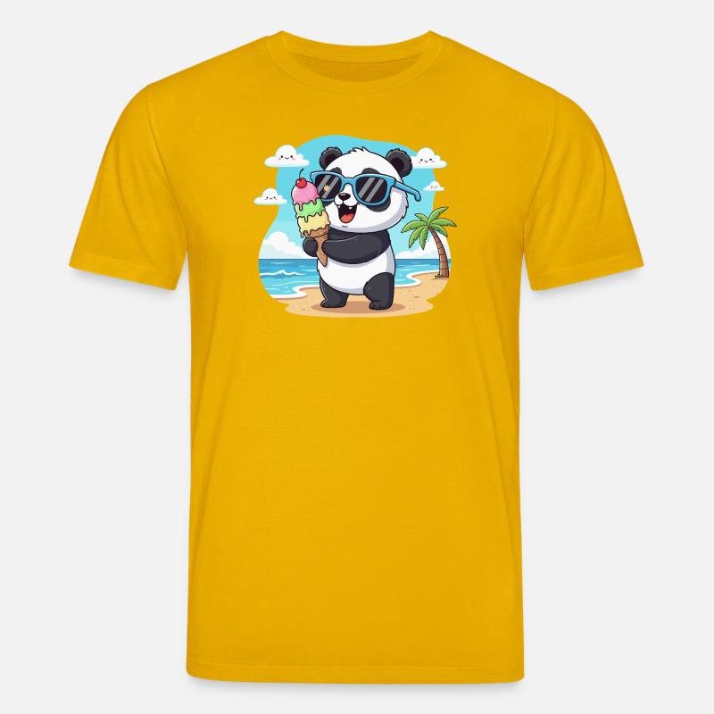 Panda am Strand mit Eiscreme - Stanley/Stella CREATOR Unisex Organic T-Shirt - spectra yellow