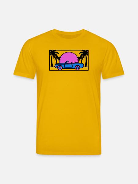 Convertible Palm Trees Sunset Graphic - Stanley/Stella CREATOR Unisex Organic T-Shirt - spectra yellow