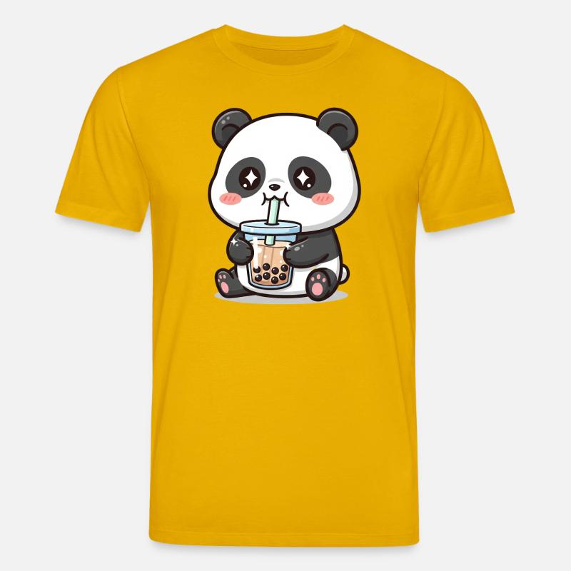 Cuddly panda bear with bubble tea - Stanley/Stella CREATOR Unisex Organic T-Shirt - spectra yellow