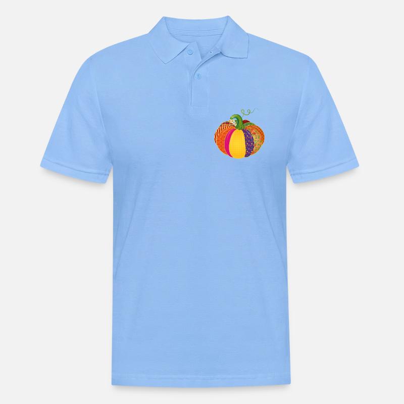 Patchwork Kürbis – Bunt gemusterte Herbstdeko - Männer Poloshirt - Himmelblau