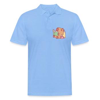 Niedliche Capybara entspannt und liest ein Buch - Männer Poloshirt - Himmelblau - Vorne - Jaron (178cm)