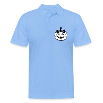Halloween Katze Kürbiskopf - Schwarz Weiß - Männer Poloshirt - Himmelblau - Vorne - Jaron (178cm)
