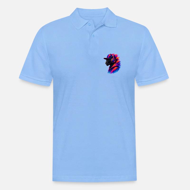 Panther mit Kopfhörern - Männer Poloshirt - Himmelblau