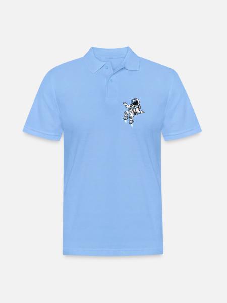 Schwebender Comic Astronaut mit Raketenantrieb - Männer Poloshirt - Himmelblau
