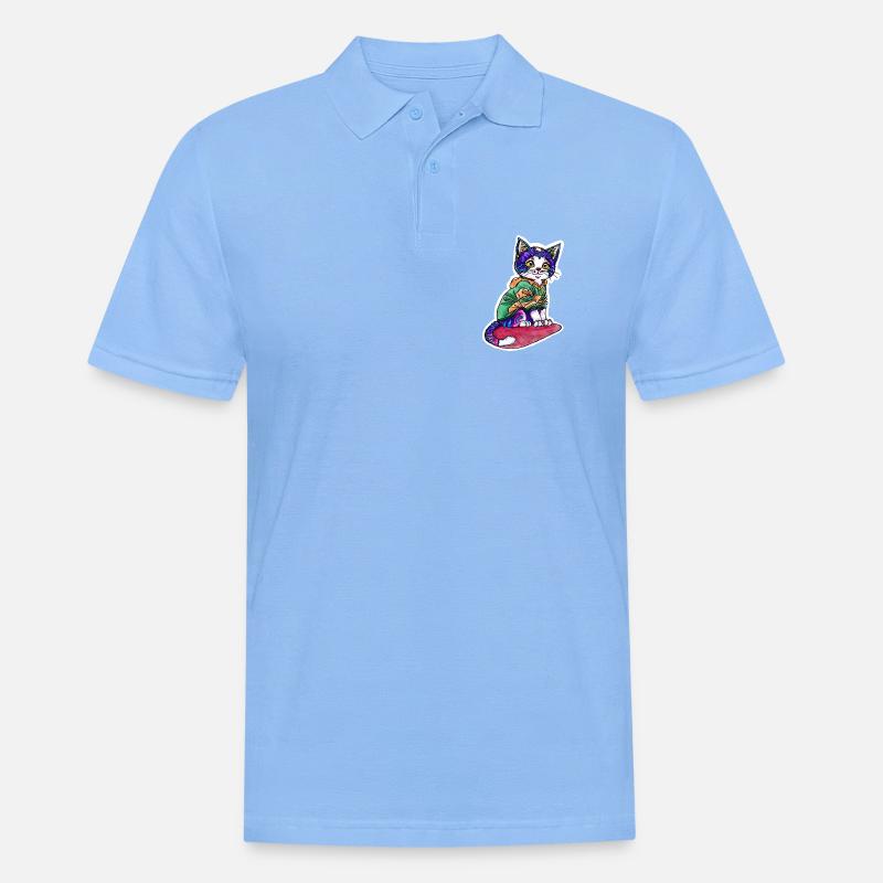 Chat en pull vert - Polo Homme - bleu ciel