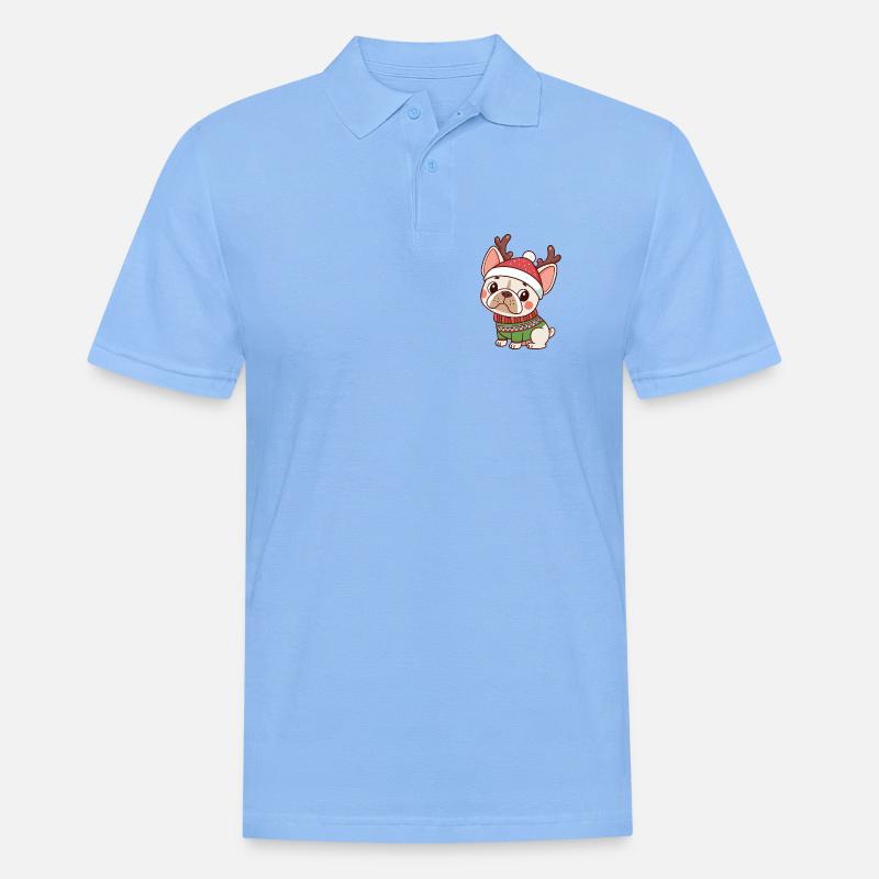 Chiot Noël Bonnet et Pull Vert - Polo Homme - bleu ciel