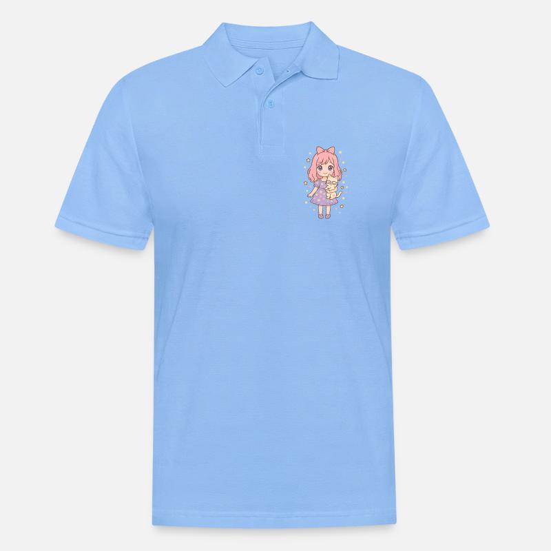 Kleines Mädchen mit Katze von Helfspawn - Männer Poloshirt - Himmelblau