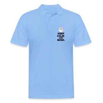 KEEP CALM AND BOWL, STRIKE MEISTER! PIN SNIPER - Männer Poloshirt - Himmelblau - Vorne - Jaron (178cm)